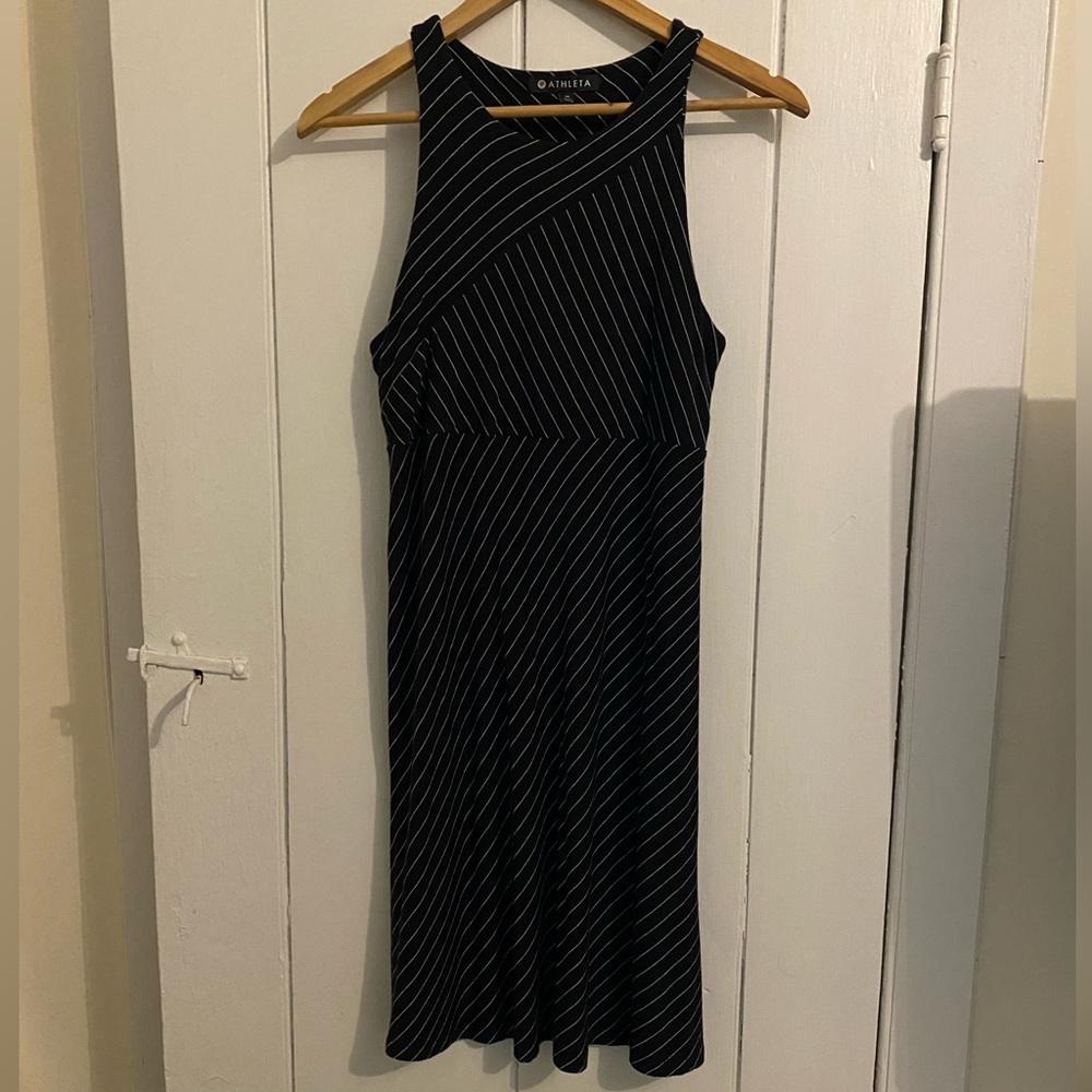Athleta Black Dress with White Pinstripes